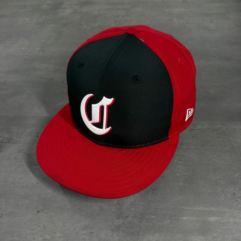 New Era Cincinnati Reds Hat 7 1/2 Red Black 2018 Spring Training Old English Cap